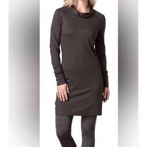 Toad&Co‎ Aurora Dress LS M Gray Brown Cowl Neck Organic Cotton Tencel